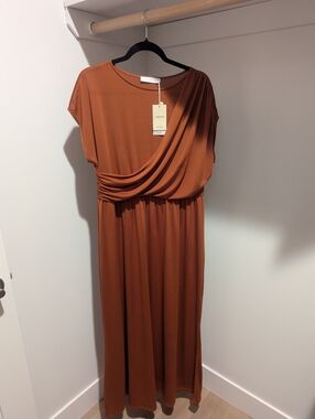 NWT Burnt Orange Draped Maxi Dress
